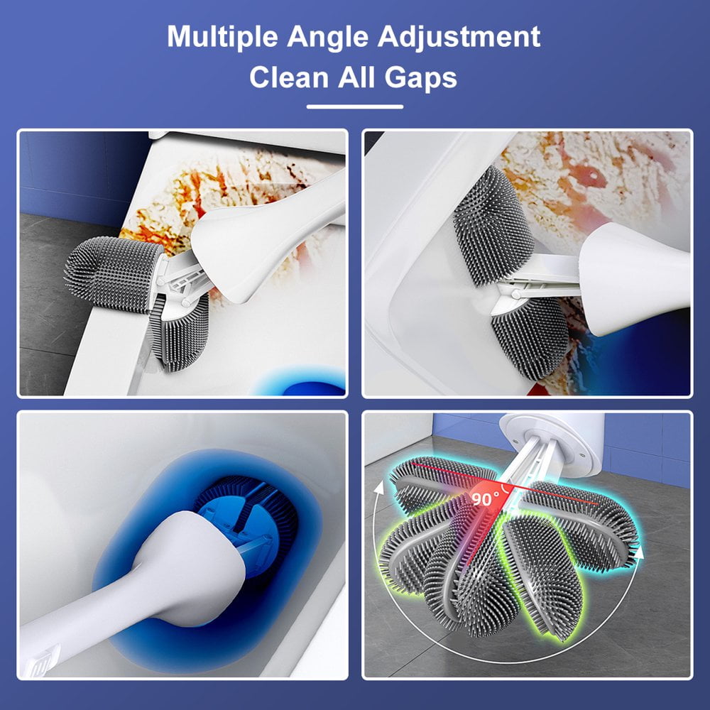 POINTERTECK Silicone Toilet Brush with Holder Deep Cleaning Toilet Bowl Brush Set Reusable 90° Double Sided Toilet Brush Portable Hanging Toilet Cleaner Brush Set for Bathroom Toilet Cle