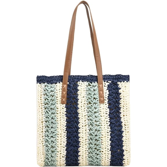 CoCopeaunts Beach Tote Bag for Women Summer Handwoven Straw Bag Large Stripe Beach Tote Bag Handbag