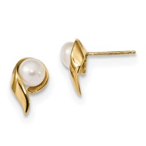 Primal Gold 14 Karat Yellow Gold 5-6mm White Button Freshwater Cultured Pearl Post Earrings