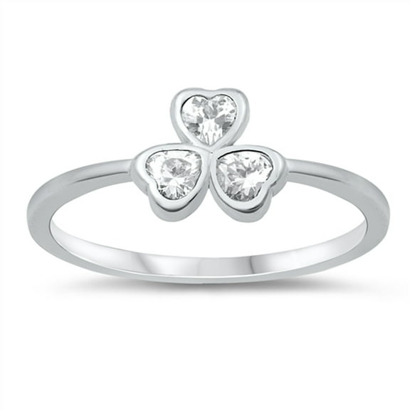 Clear Cubic Zirconia Promise Heart Clover Ring .925 Sterling Silver Band White Jewelry Female Size 4