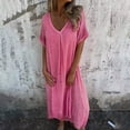 thumbnail image 5 of Ogiraw Summer Dresses for Women 2024 Sundresses for Women 2024 Casual Dresses for Women V Neck Dresses Short Sleeved V Neck Solid Color Cotton and Linen Dress Pink, 5 of 5