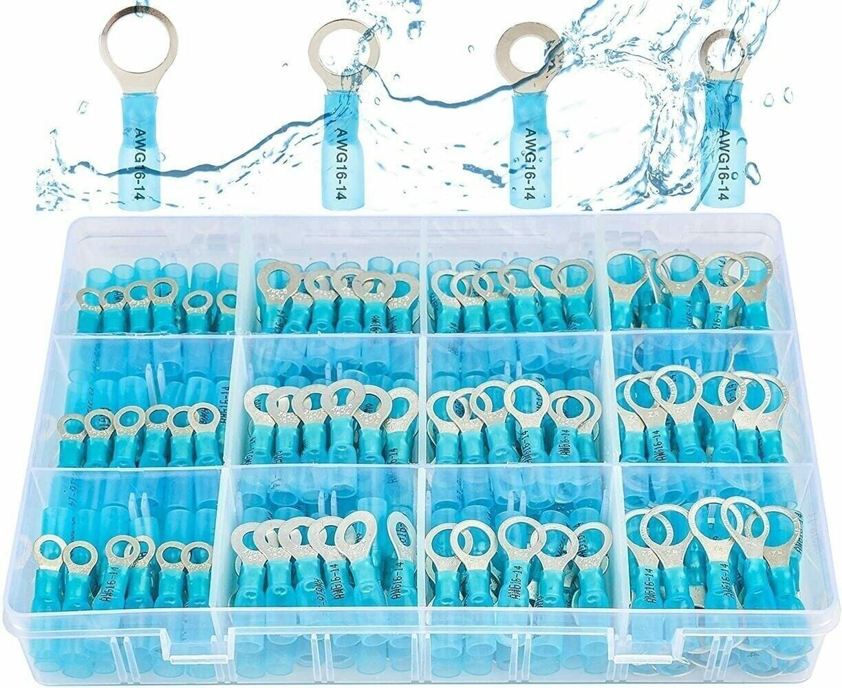 200Pcs Ring Eyelet Heat Shrink Wire 16-14AWG GA Gauge Connectors Terminals Kit