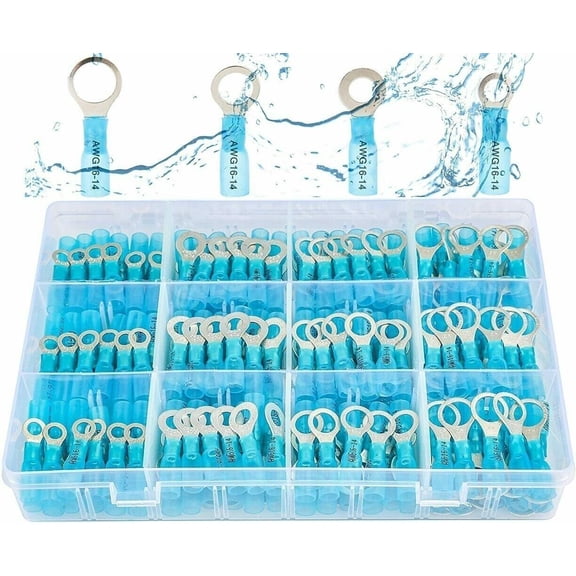 200Pcs Ring Eyelet Heat Shrink Wire 16-14AWG GA Gauge Connectors Terminals Kit