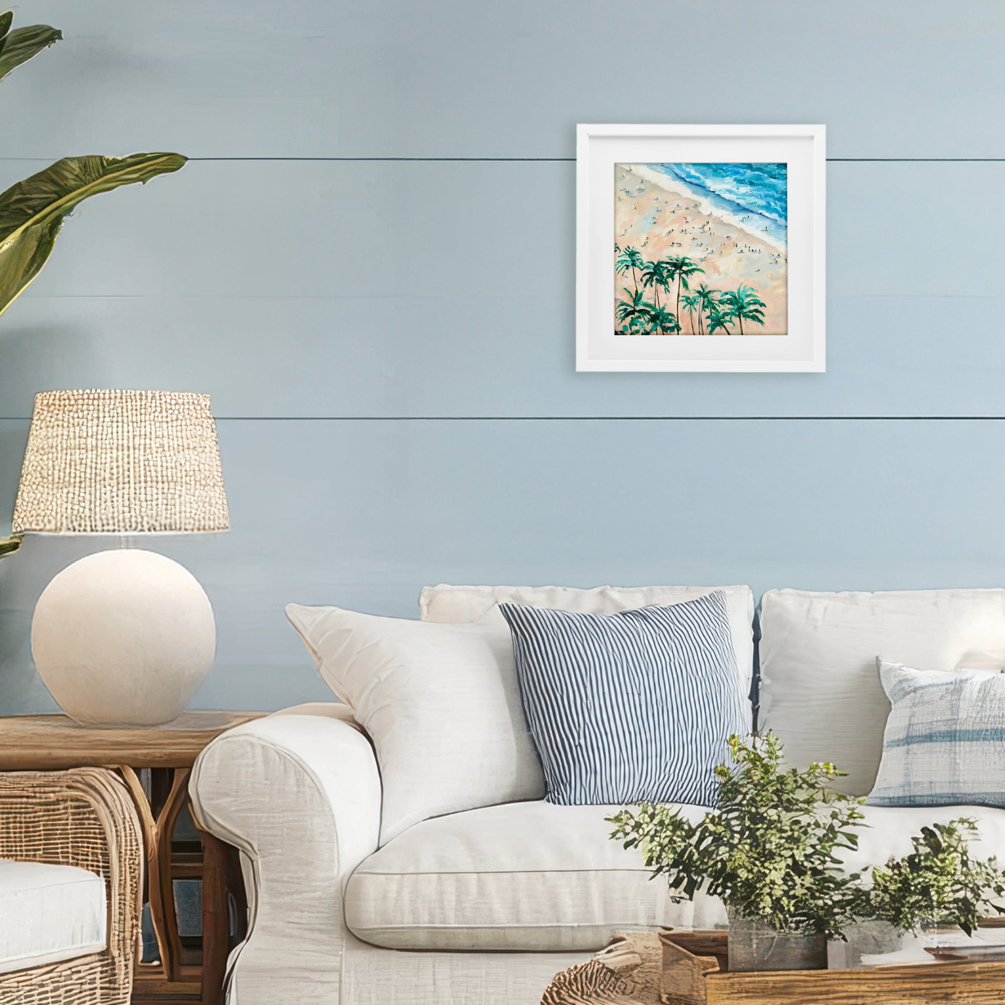 Stupell Industries Waikiki Beach Overview White Framed Print Under Glass, design by Meredith Howse