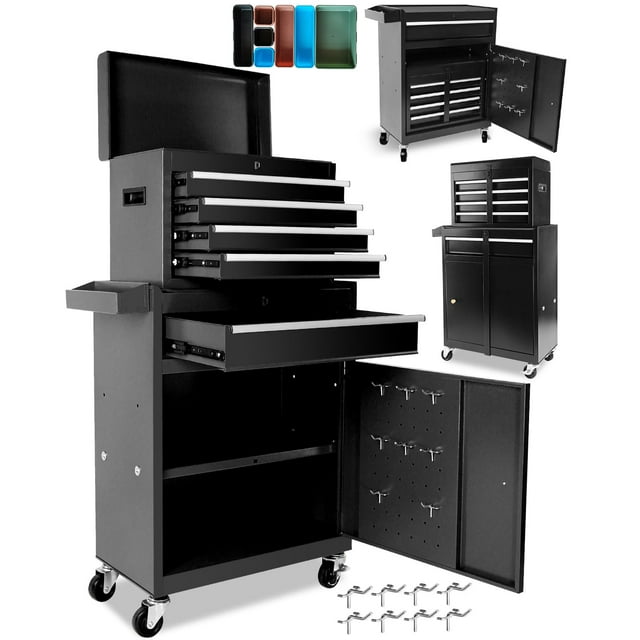 5 Drawer Rolling Tool Chest, Heavy-Duty Metal Tool Box with Detachable Top, Lockable Rolling Tool Cabinets for Garage, Workshop, Home Crafts