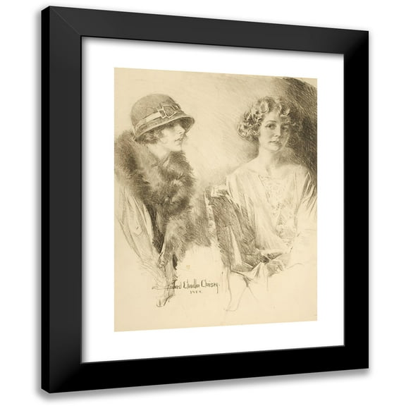 Howard Chandler Christy 12x14 Black Modern Framed Museum Art Print Titled - Two Women (1924)