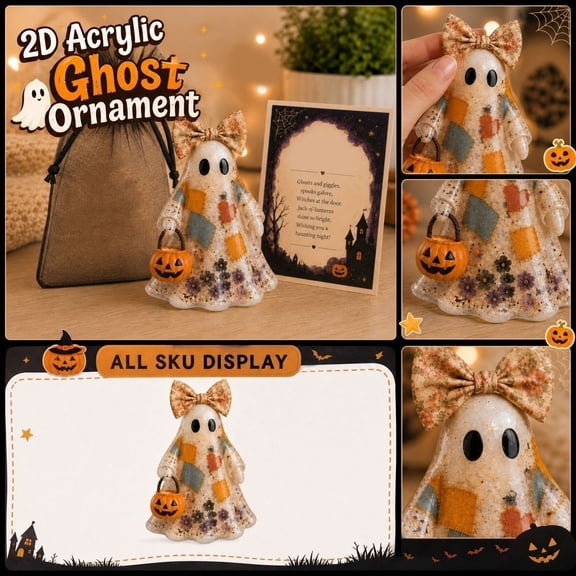 Izexuh 2D Acrylic Ghost Tabletop Ornament, Halloween Home Decor, Flat Silhouette Cutout with Sturdy Stand for Shelf Desk Mantel and Party Room Display