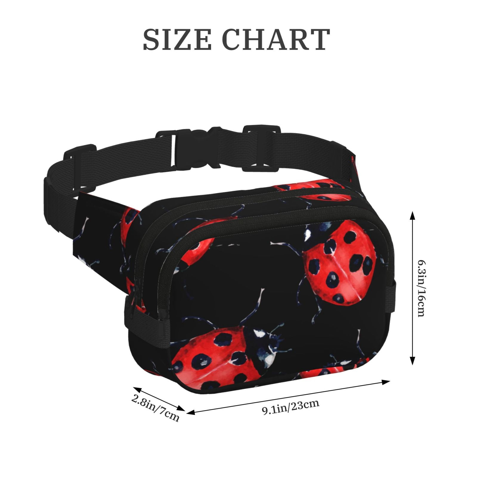 Hirioo Beautiful Red Ladybug for Double Layer Waist Bag Adjustable Fanny Pack For Travel Running Hiking