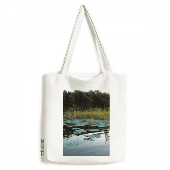 Lotus Pond Tote Canvas Bag Shopping Satchel Casual Handbag