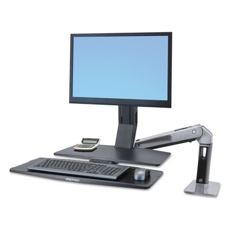 UPC: 0698833025705 | Ergotron WorkFit-A Sit-Stand Workstation w/Worksurface+  LCD LD Monitor  Aluminum/Black