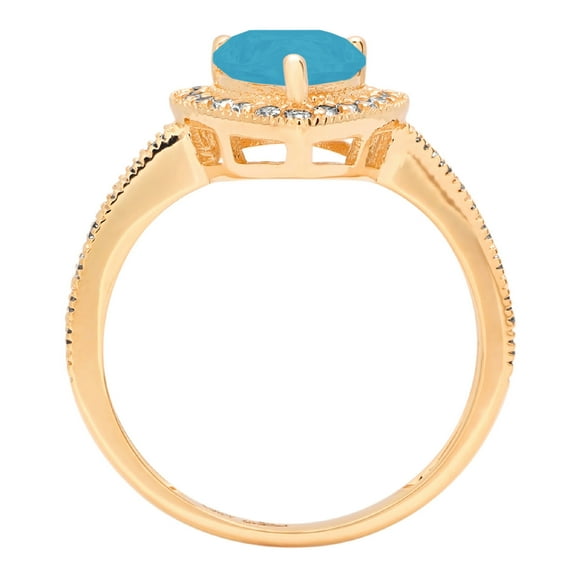 2.36 ct Pear Cut Simulated Turquoise Halo Engagement Ring for Women in 18K Yellow Gold