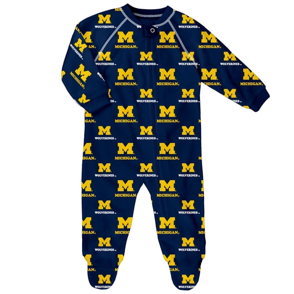 Newborn and Infant Outerstuff Navy Michigan Wolverines All-Over Print Raglan Full-Zip Coverall