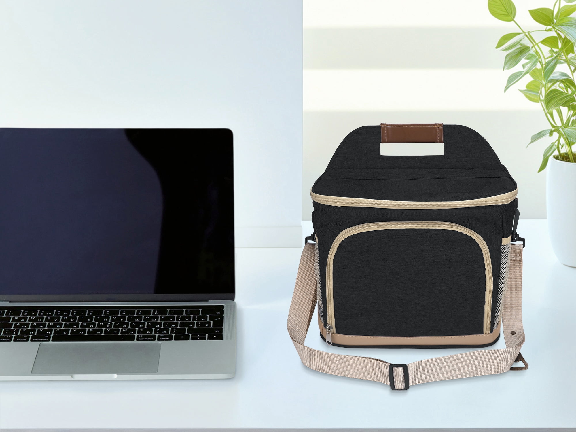 Unique Bargains Lunch Bag Insulated Lunch Bag with Adjustable Shoulder Strap Black