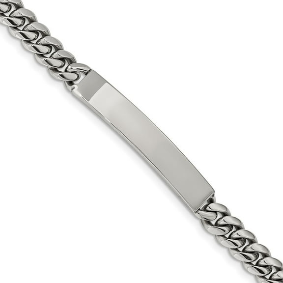 Diamond2Deal Stainless Steel Polished Curb Chain ID Bracelet for Men 8.25"