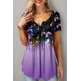 thumbnail image 4 of RWJDXD WUJS Chemises Décontractées pour Femmes Grande Taille à Imprimé Floral en Chiffon à Volants Manches Courtes Ourlet Asymétrique en Couches Col Rond Haut Quotidien pour Navetteur, 4 of 5