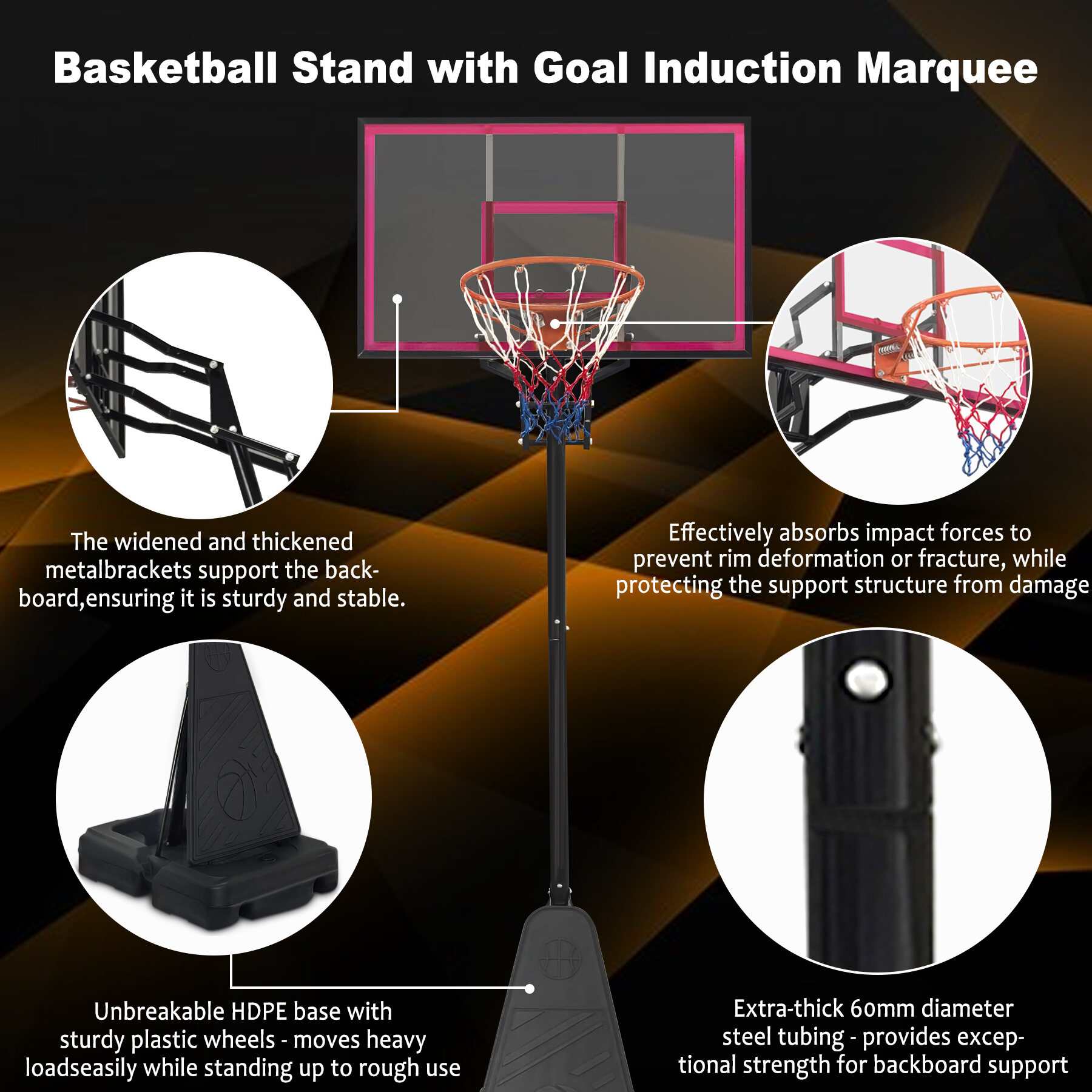 Outdoor Basketball Hoops Portable Basketball Hoop for Youth Adults & Professional Match,Adjustable Height 8.04 ft to 10.01 ft,44 inch Backboard with Rebound System, Indoor/Outdoor Basketball Goal wit
