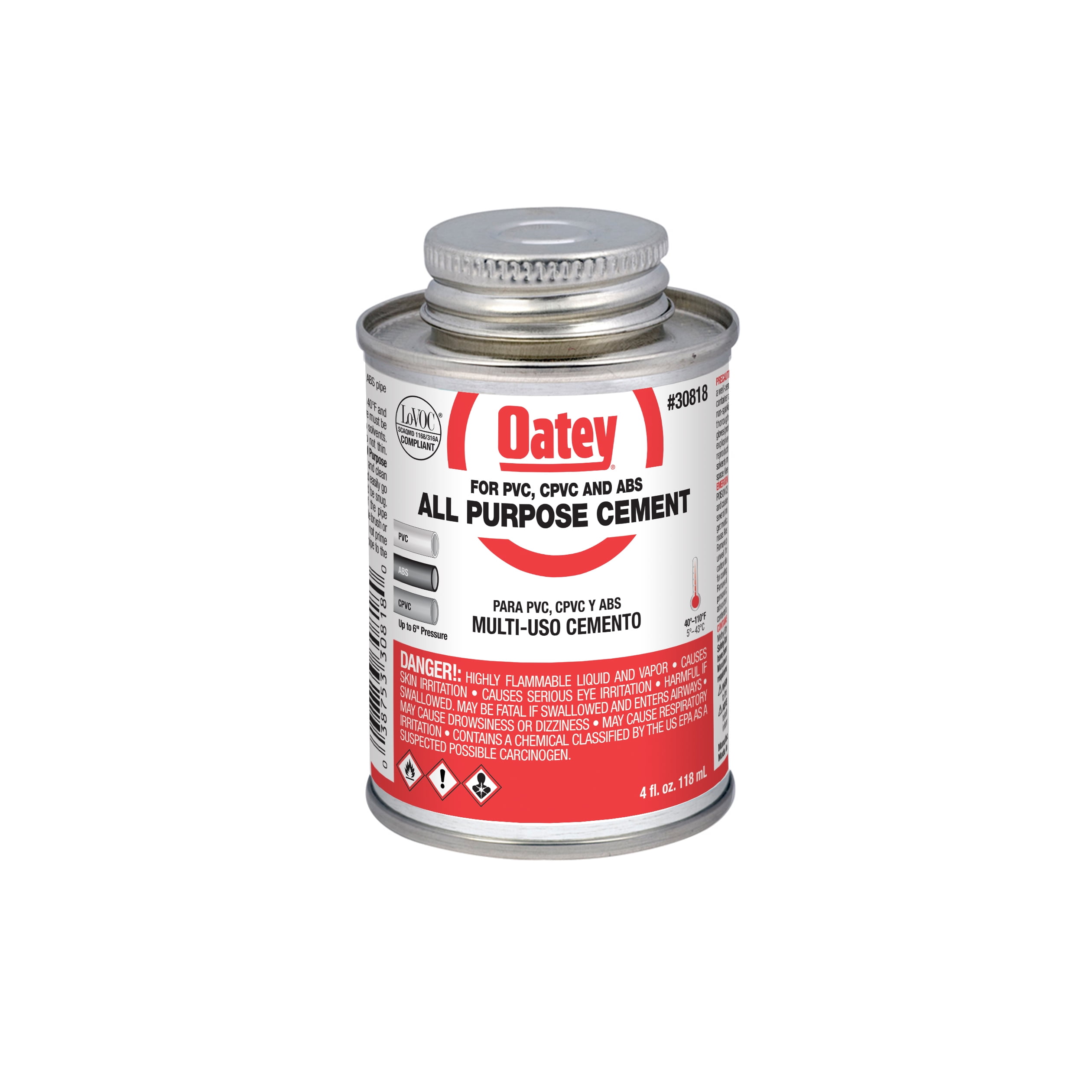 Oatey 4 oz. All-Purpose Fast Setting ABS, PVC, and CPVC Clear Cement