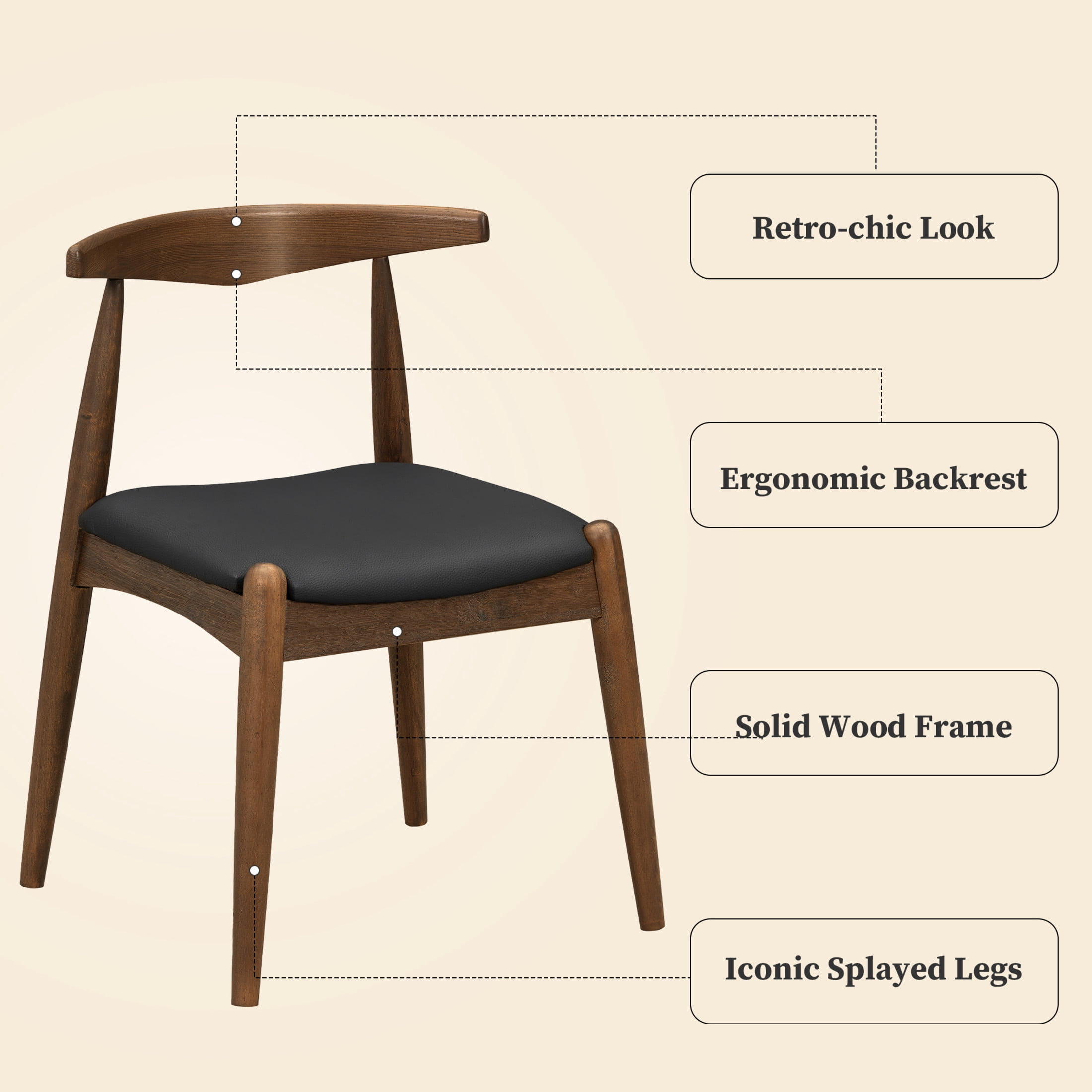 Christopher Knight Home 5-Piece Mid-Century Modern Dining Set, Wood Frame with Leather Seat, Walnut+Black