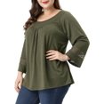 thumbnail image 5 of MODA NOVA Juniors Plus Size Crochet Panel Long Sleeve Ruched Front Blouse, 5 of 7