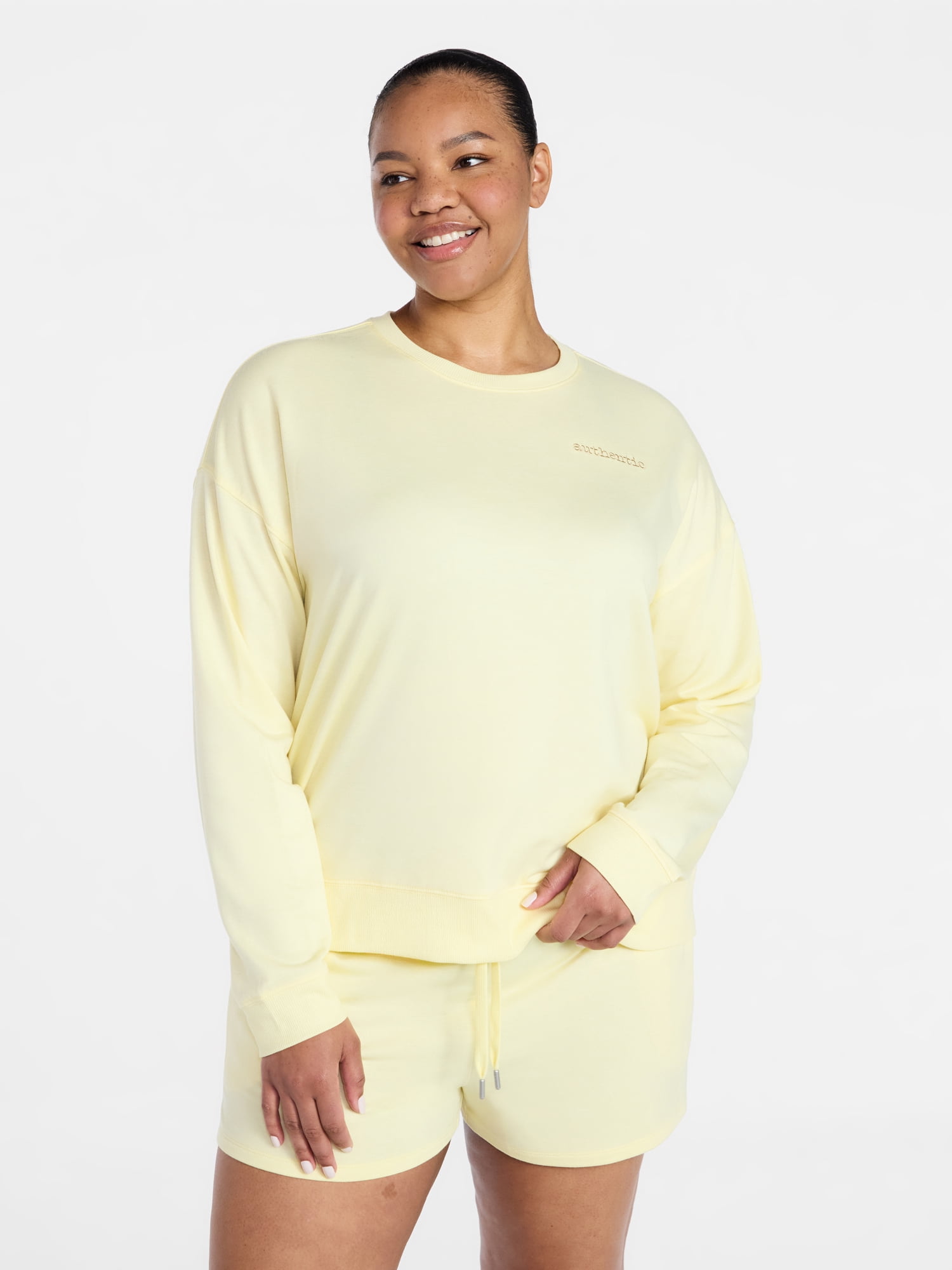 Joyspun Women's French Terry Knit Long Sleeve Lounge Sleep Top, Sizes XS-3X