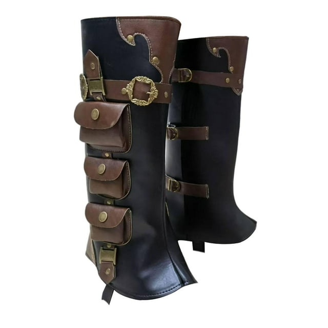 Funda para botas,Botas piratas medievales para hombre con funda de piel sintética,Protectores de piernas Steampunk de PU,accesorios para disfraces,Protectores de piernas y botas de caballero