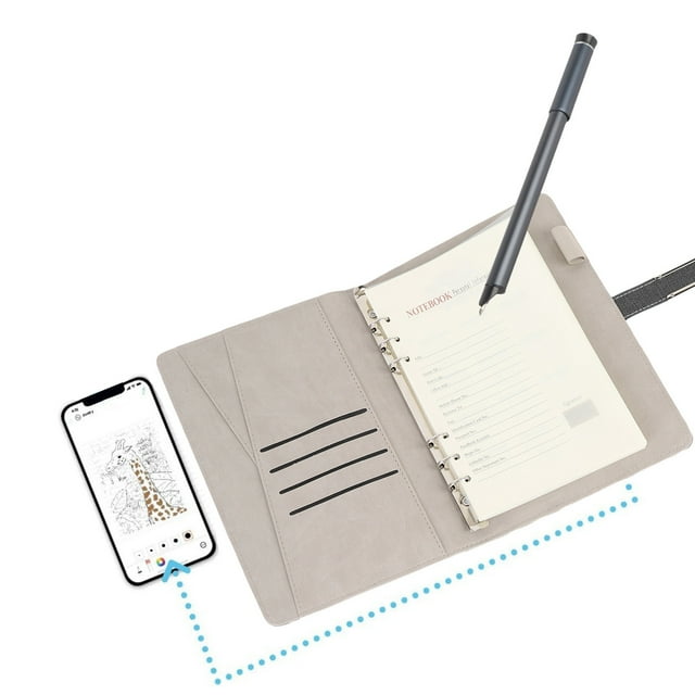 Digital Smart Pen Notebook Set, BT 5.0 Notebook Smartpen Real Time Digitization Sync Convert to Text Supports OCR Text Recognition Offline Storage for Study Notes Drawing