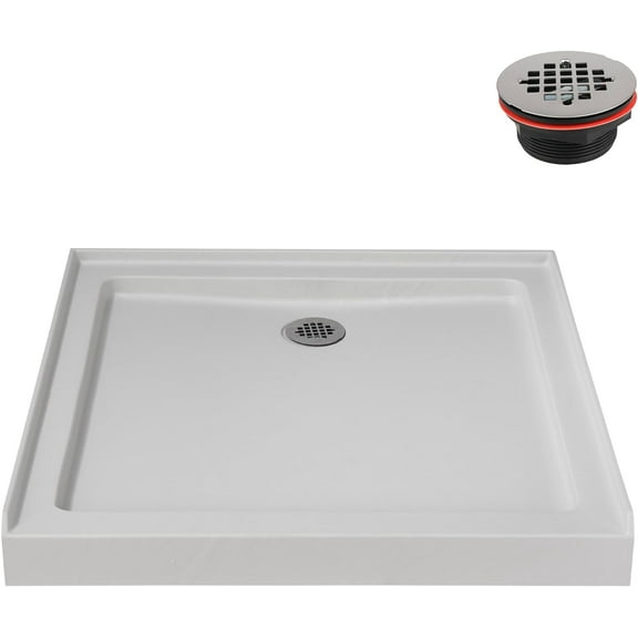 Streamline NTM-644-36WH-AL 36 in. x 36 in. Alcove Acrylic Shower Base in Matte White with Center Drain, Drain Included