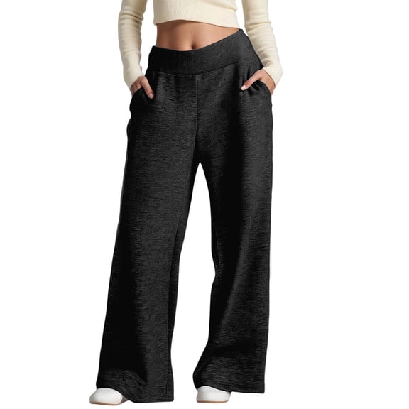 Aihuaihua Women Girls Wide Leg Sweatpants Drawstring Baggy Straight Leg Track Pants Casual Plain Pockets Black M