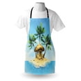thumbnail image 3 of Tropical Apron Tropical Wooden Bungalow Three Palm Trees in a Small Island Cartoon Artwork, Unisex Kitchen Bib Apron with Adjustable Neck for Cooking Baking Gardening, Aqua Green Beige, by Ambesonne, 3 of 3