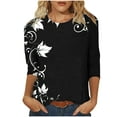 thumbnail image 2 of Tops for Women 3/4 Sleeves Printed T-shirt Blouse Round Neck Casual Top,Womens Tops Plus Size Black XL, 2 of 6