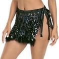 thumbnail image 4 of HDE Women's Sequin Tassel Fringe Skirt Fur Trim Hip Scarf Black XS-S, 4 of 7