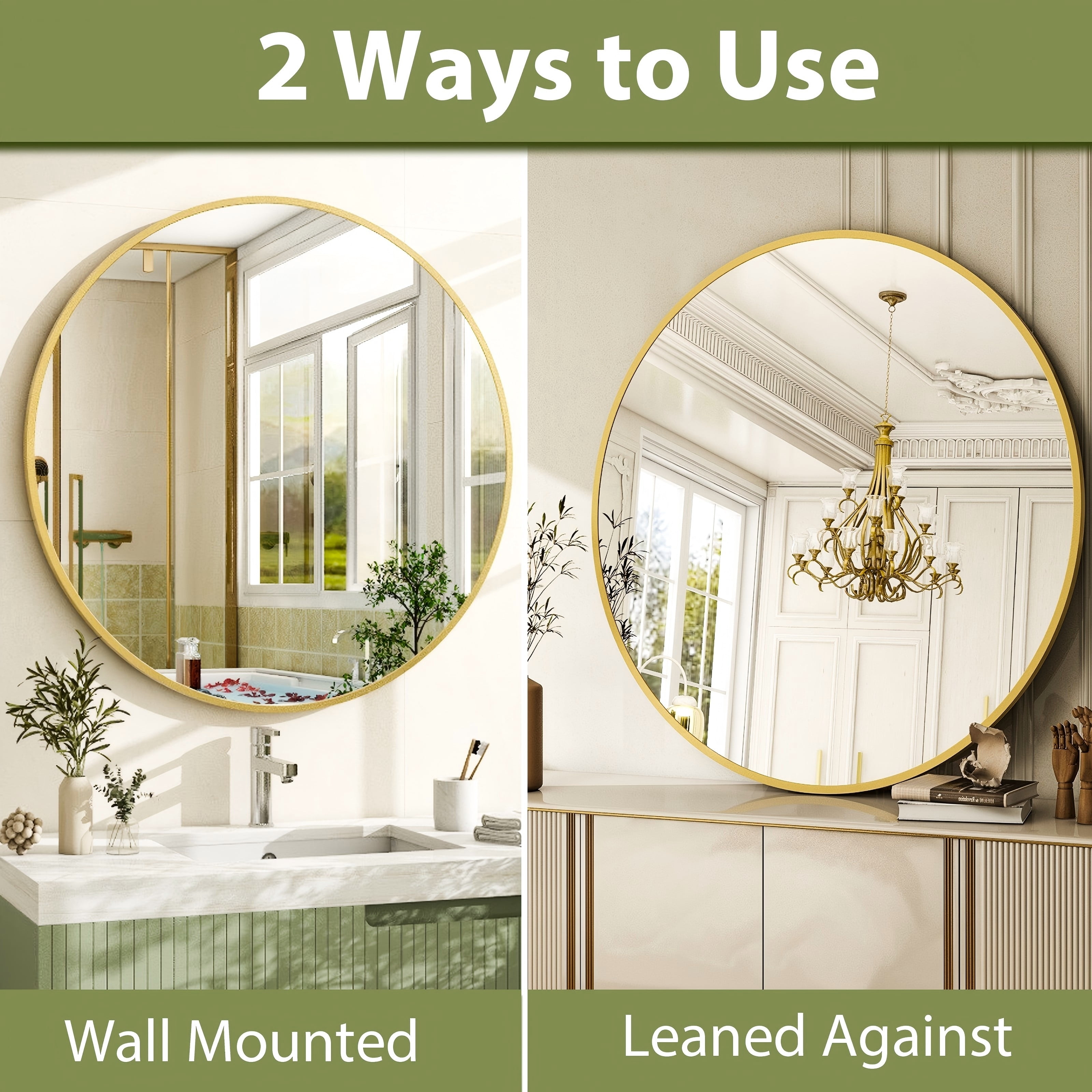 Lumora 24" Round Bathroom Mirror Wall Mirror Metal Frame Circle Mirror, Gold