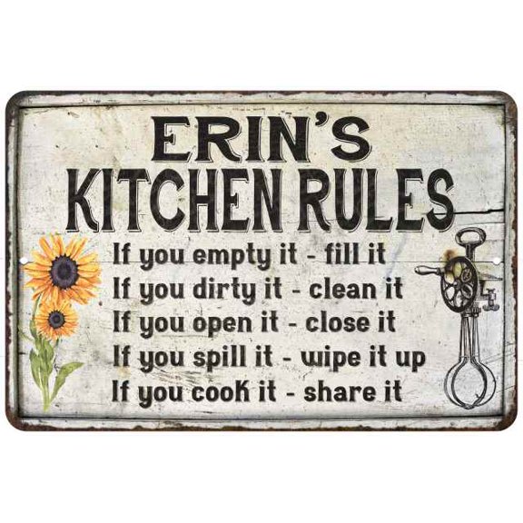 Erin's Kitchen Rules Chic Sign Vintage Décor 8 x 12 Matte Finish Metal 108120032163