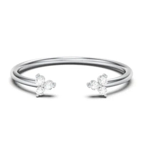 Minimalist Open Cuff Diamond Wedding Ring 1.6 Ct Diamond 14K White Gold Over