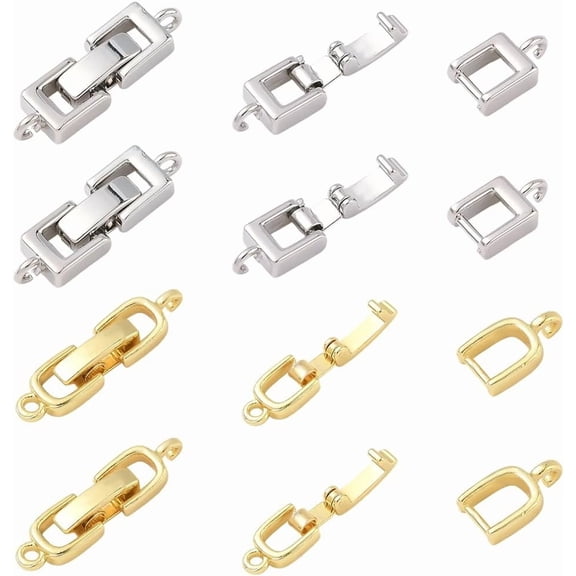 1 Box 10Pcs Fold Over Clasp Necklace Extension Clasps Gold Silver Bracelets Extenders Foldover Jewelry Extender for Jewelry Making Accessories Necklaces Bracelets Women DIY Crafts Supplies DIY
