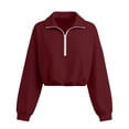 thumbnail image 6 of hoksml Women Half Zip Collar Drawstring Hem Cropped Sweatshirt Drop Shoulder Puff Long Sleeve Pullover for Street Casual Daily, 6 of 8