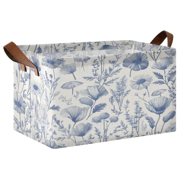 Rectangle Storage Basket with Handles Blue and White Floral Collapsible Storage Bin Large Storage Bins Decorative for Clothes Toys Bedroom