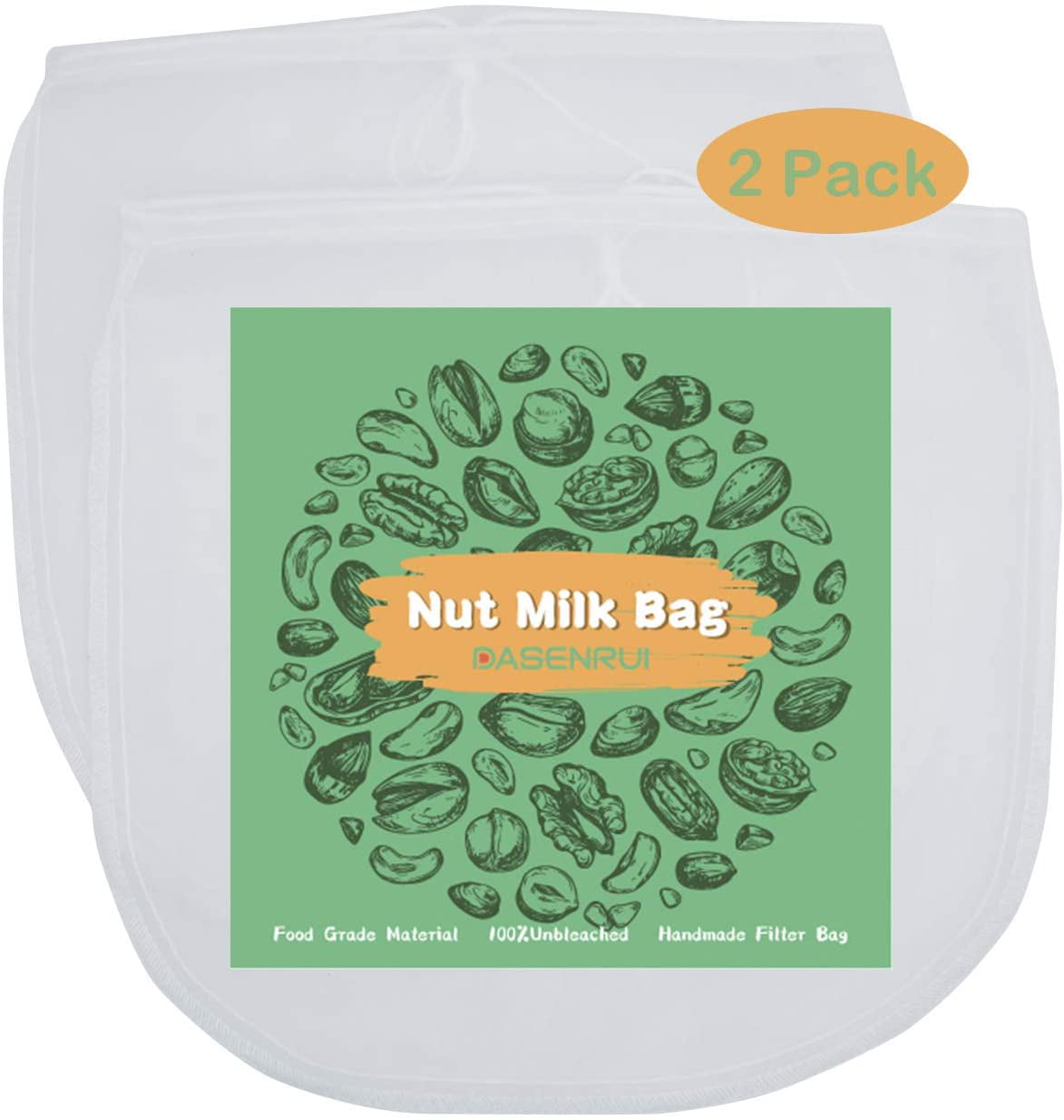 Natures Zone Nut Milk Bag x 2 Reusable Large 12” x 12” Mesh Filter Strainer to 