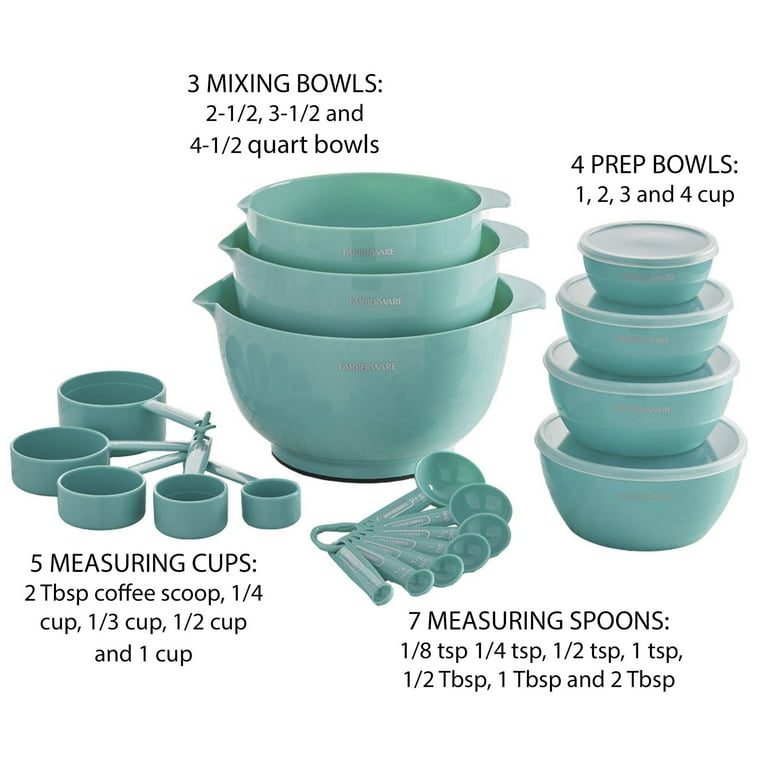 Farberware Professional 20-Piece Plastic Mixing Bowl and Prep Set in Aqua
