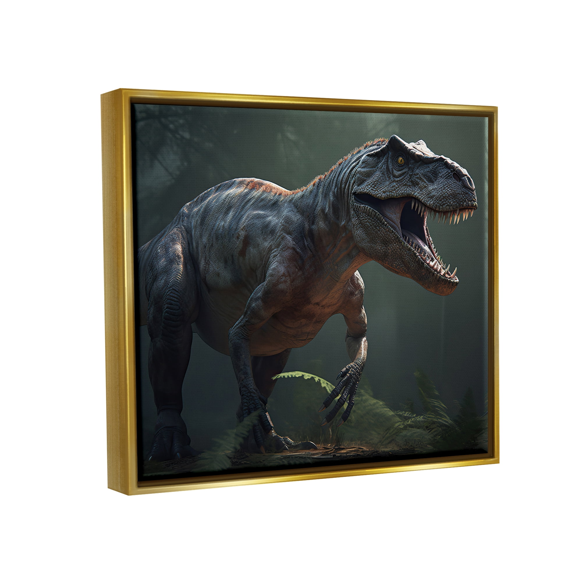Stupell Industries Detailed T-Rex Portrait Animals & Insects Painting Gold Floater Framed Art Print Wall Art, 21 x 17