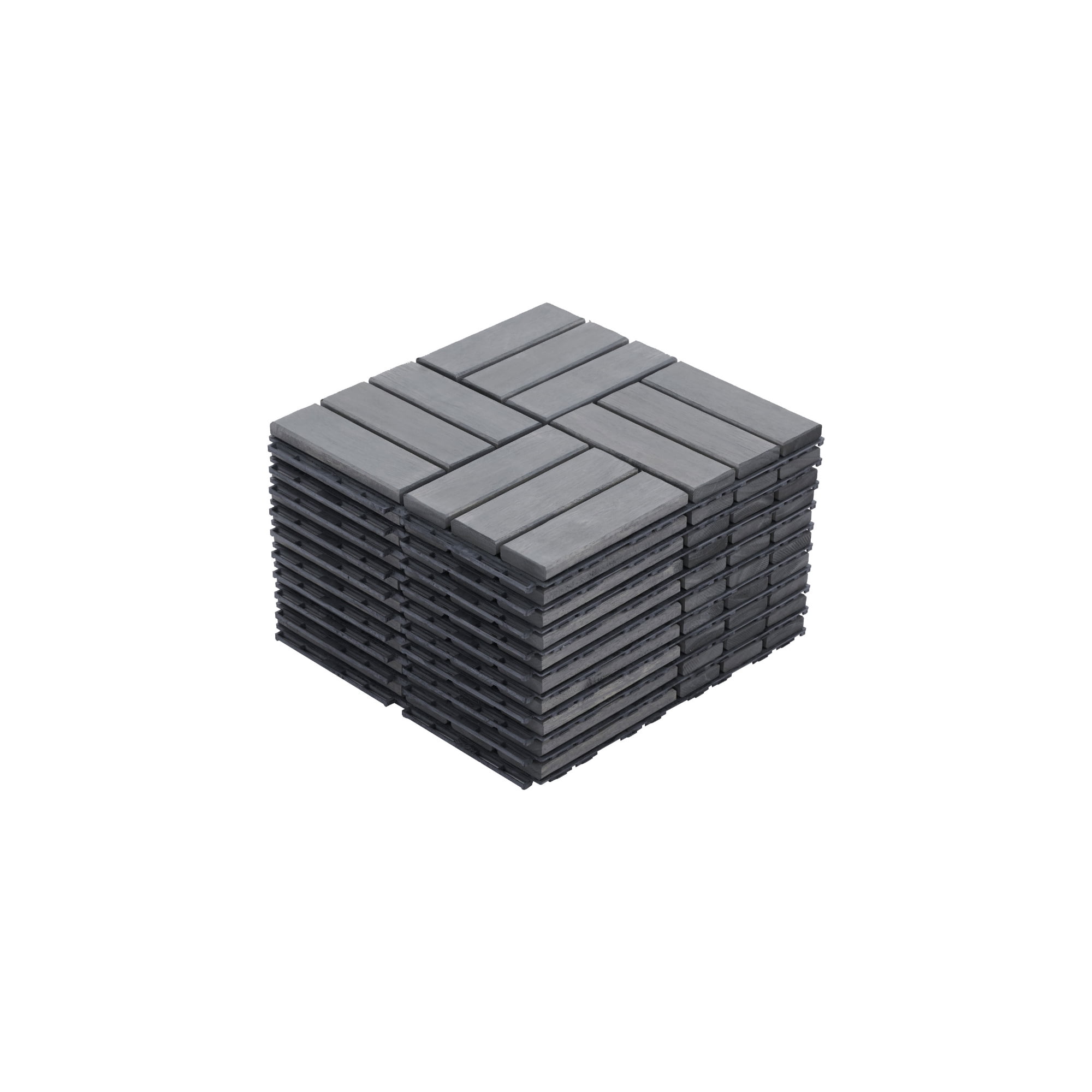 Miniyam 10 Pcs Interlocking Deck Tiles, Acacia Solid Wood, 12x12 inch, Outdoor Garden, Light Gray