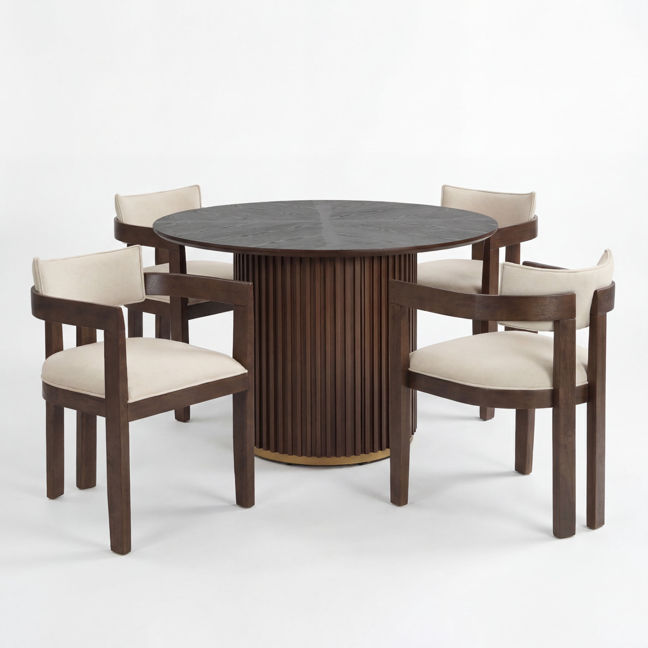 Christopher Knight Home Modern Dining Set for 4, Round Table with Upholstered Chairs, Walnut