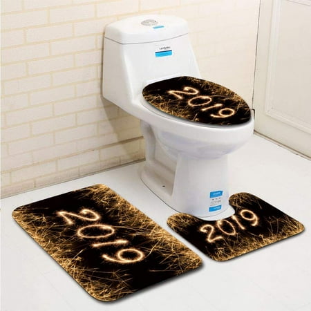 GOHAO 2019 Written in Sparkling Letters 3 Piece Bathroom Rugs Set Bath Rug Contour Mat and Toilet Lid