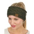 thumbnail image 4 of C.C Soft Stretch Winter Warm Cable Knit Fuzzy Lined Ear Warmer Headband, Dark Olive, 4 of 4