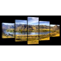 Elephant Stock Missouri Riverscape Wall Art - Horizontal Multi Panel Canvas - 5 Pieceliving Room Wall Decor - Photography Nature Multi Panel - Blue And Green Decor - 68" x 30"