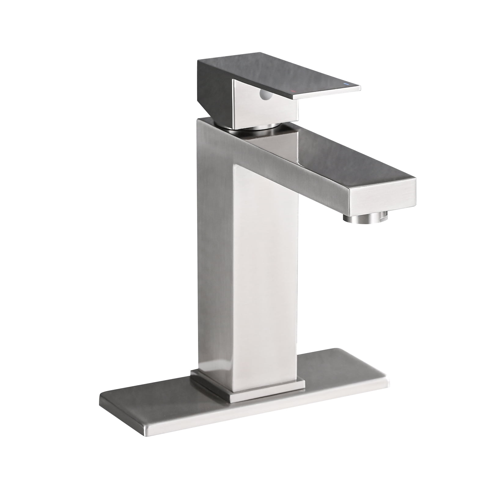 MAYEERTY 1-Hole 1-Handle Stainless Steel Bathroom Faucet with Deckplate & Drain, Brushed Nickel