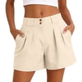 thumbnail image 4 of GHIIYER Linen Shorts Women High Waisted Wide Leg Trousers with Pleated Button Closure And Side Pockets Short, 4 of 9