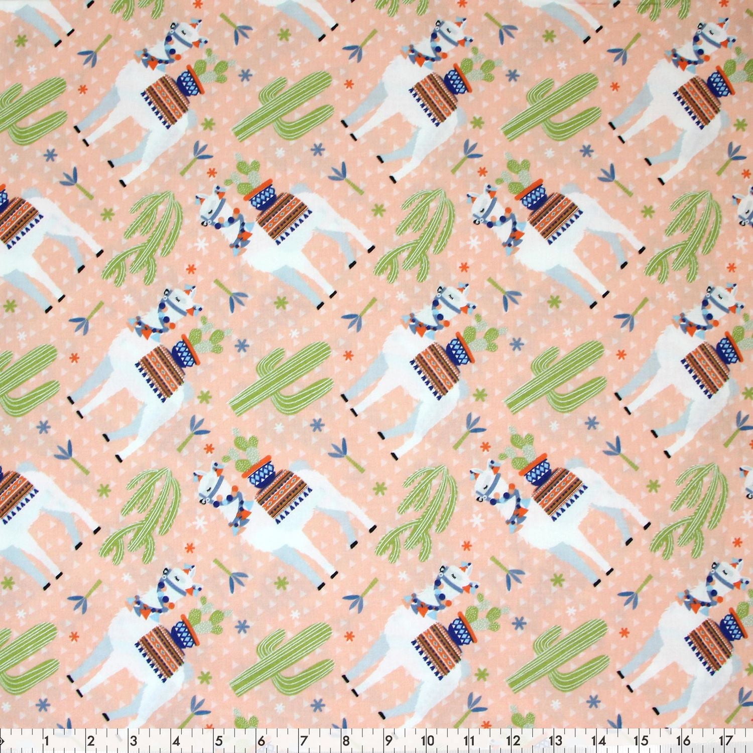 Fabric Creations Peach with Llamas and Desert Cacti and Flowers Fat Quarter Pre-Cut Fabric - 18" x 21" / 45cm x 53cm, 18" x 21" / 45cm x 53cm