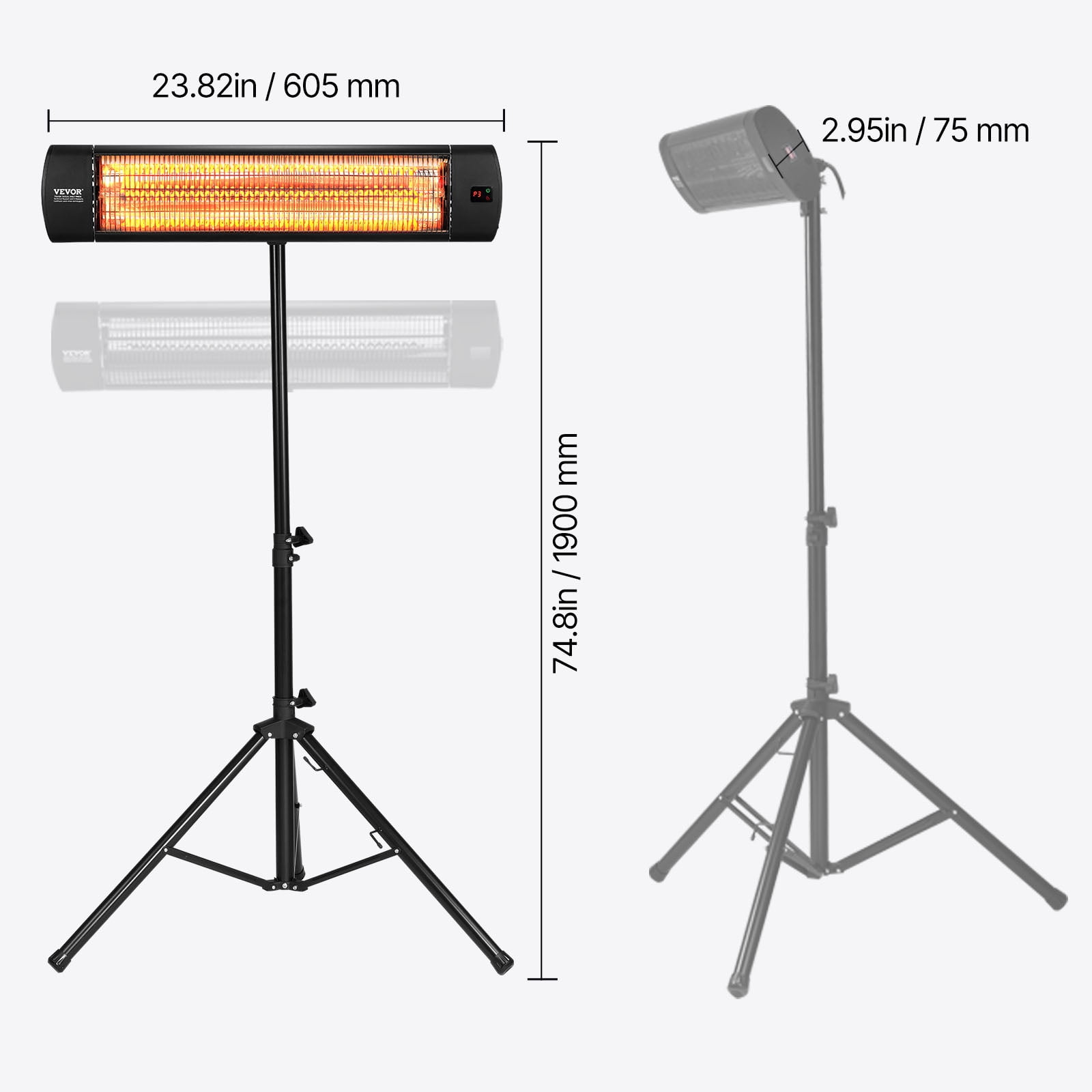 VEVOR Infrared Heater, 1500W Electric Space Heater with Remote Control, LED Screen w/ 3 Speeds & Timer, Outdoor/Outdoor for Patio,Porch,Dining Room,Studio