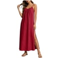 thumbnail image 1 of CHUMUD Robes d'Été pour Femmes à Bretelles Spaghetti Fente Latérale Maxi Robe de Plage Vacances Voyage Tenue Décontractée, 1 of 8